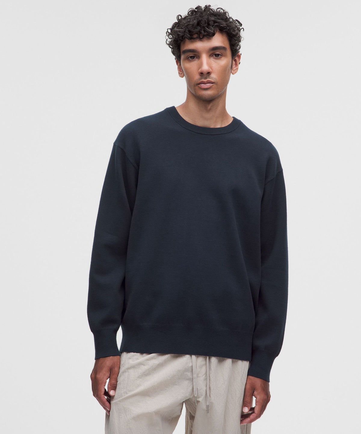 Cotton-Blend Knit Long-Sleeve Crewneck Sweater