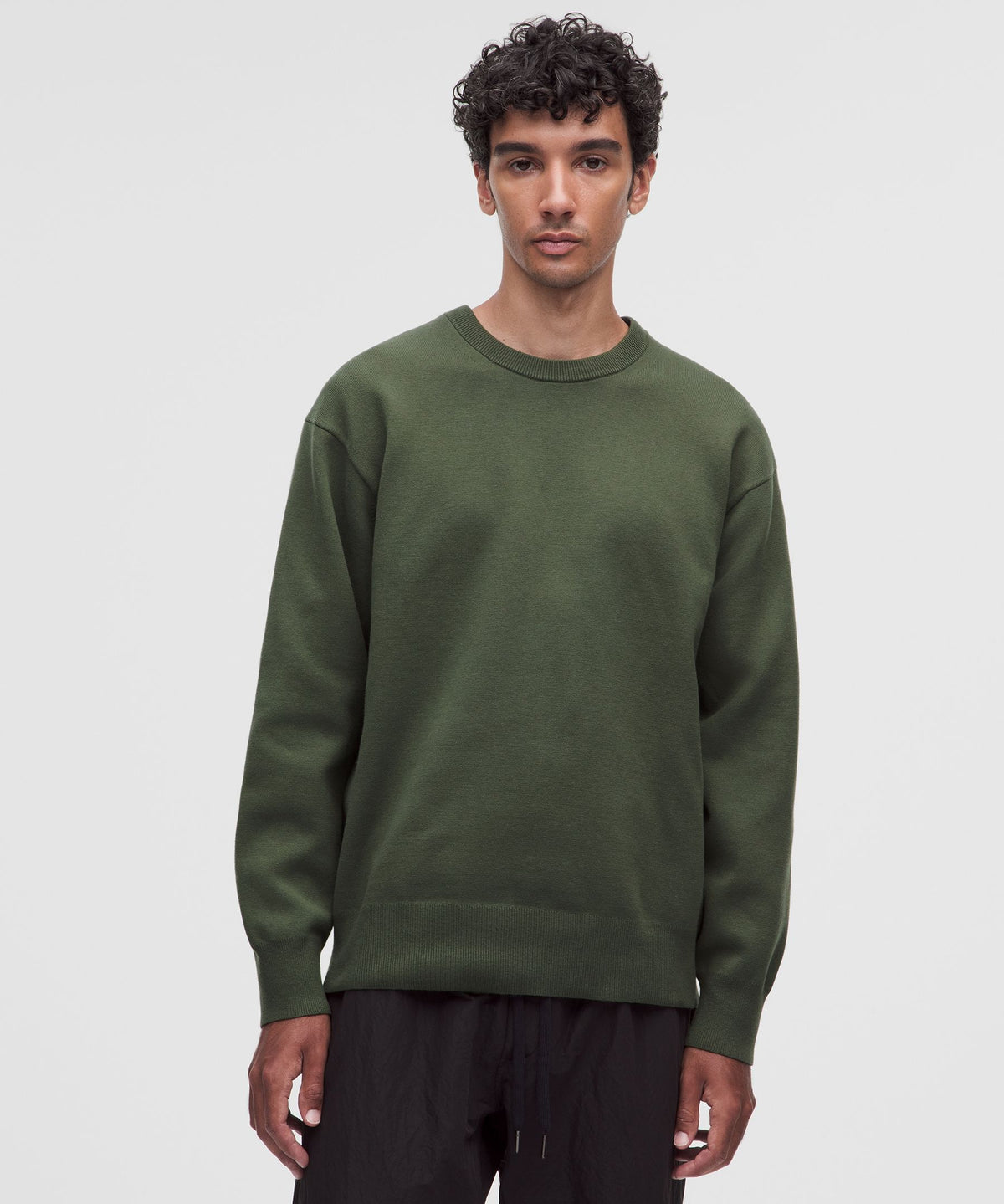 Cotton-Blend Knit Long-Sleeve Crewneck Sweater